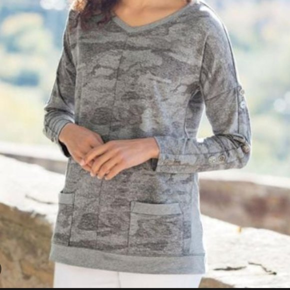 Soft Surroundings Piper Camo Button Sweater Sz L - Picture 1 of 6